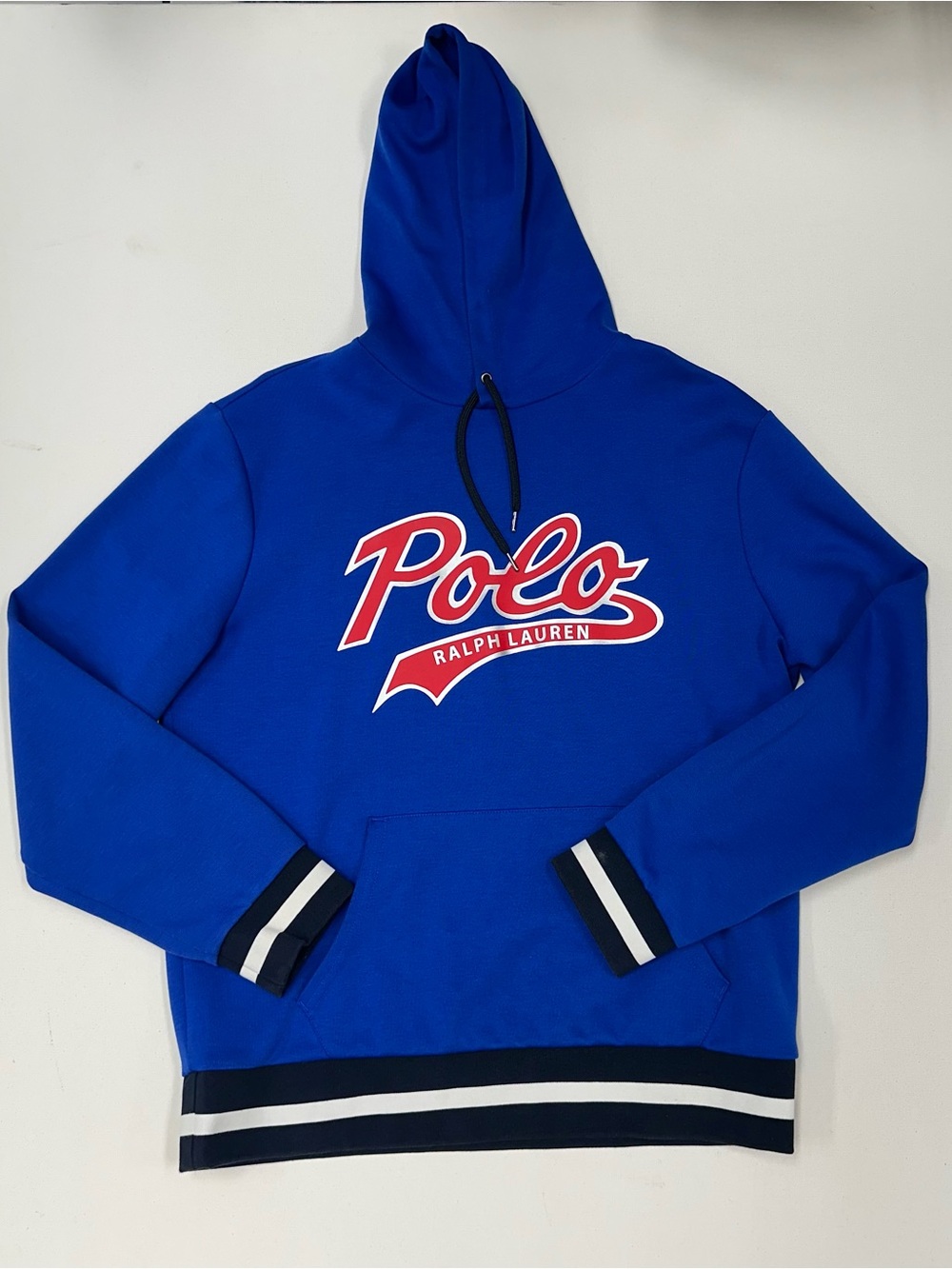 Polo Ralph Lauren Double-Knit Logo Hoodie Men's Large Blue Performance Sweater